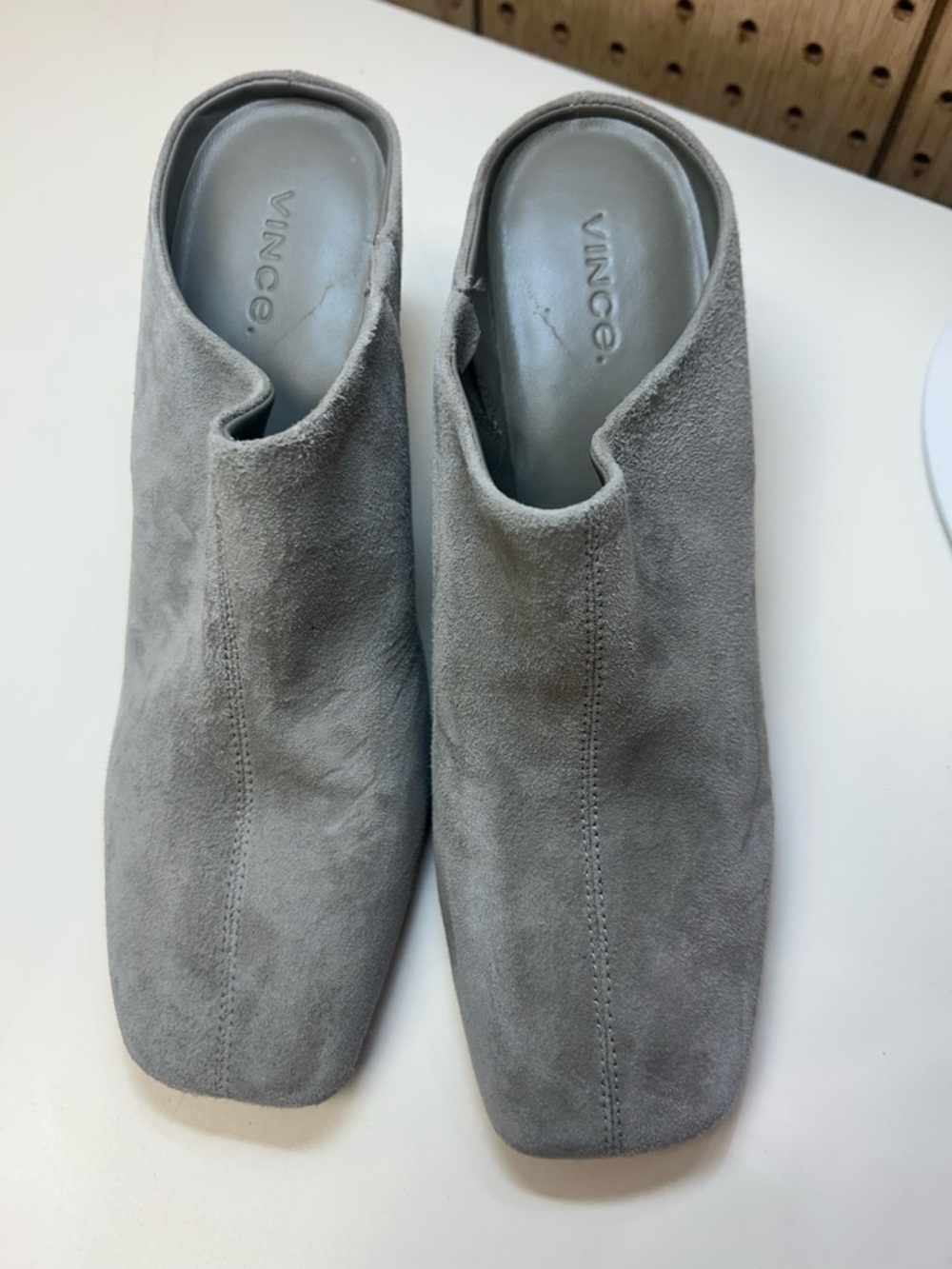 Vince Light Gray Suede Slip-On Mules